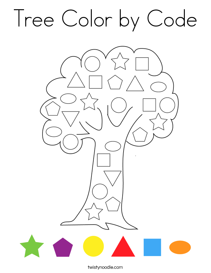 Tree Color by Code Coloring Page