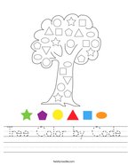 Tree Color by Code Handwriting Sheet