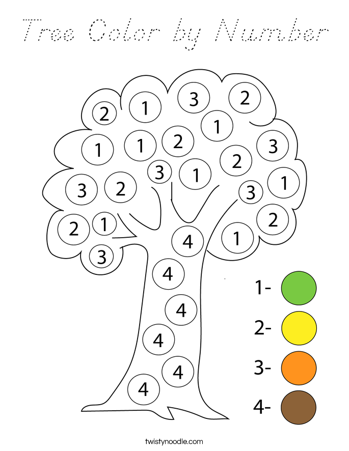 Tree Color by Number Coloring Page