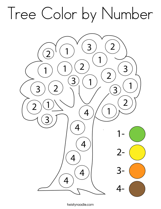 Tree Color by Number Coloring Page