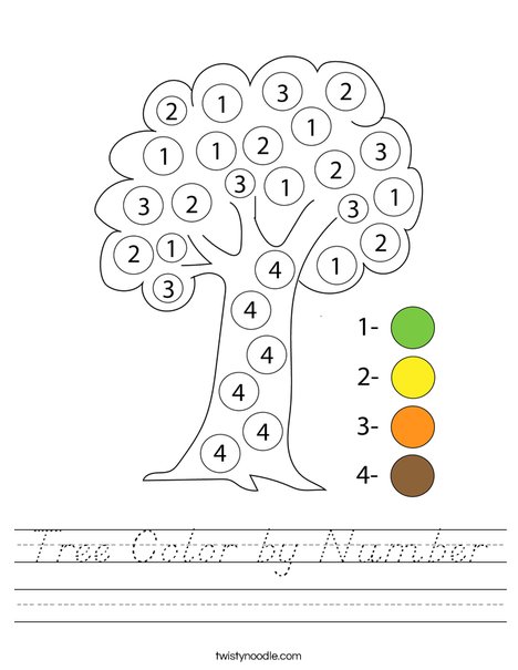 Tree Color by Number Worksheet