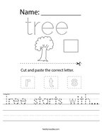 Tree starts with Handwriting Sheet