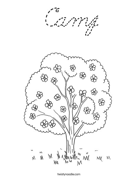 Tree with Flowers Coloring Page