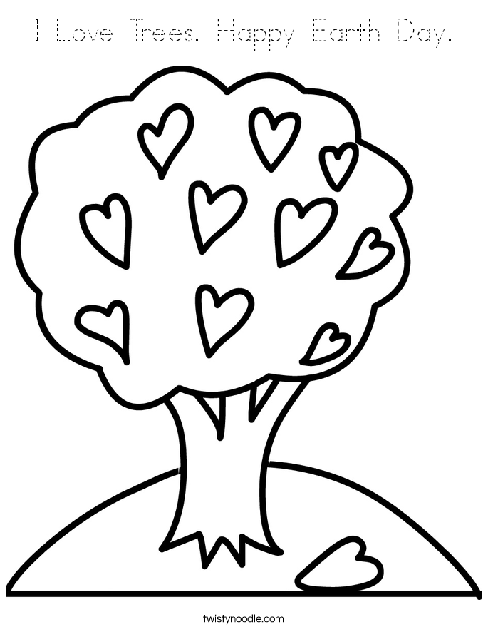 I Love Trees! Happy Earth Day! Coloring Page