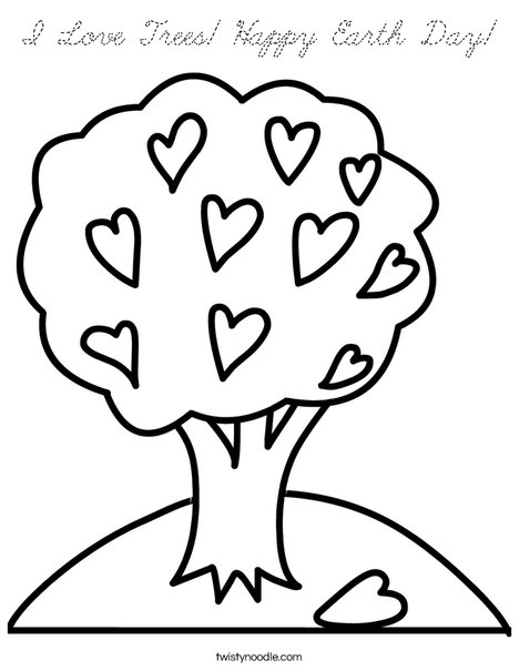 Tree with Hearts Coloring Page