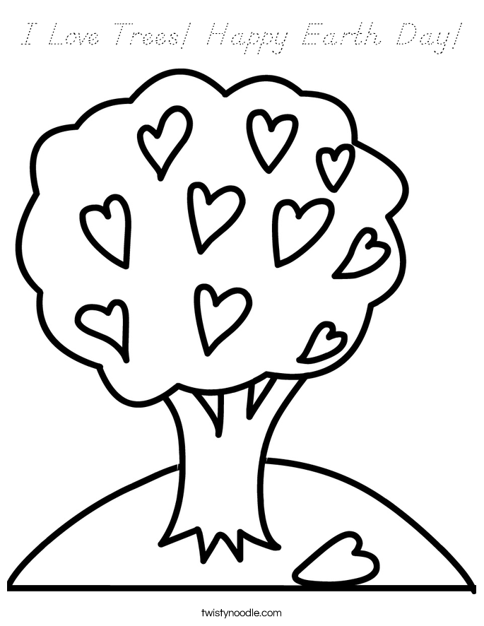 I Love Trees! Happy Earth Day! Coloring Page