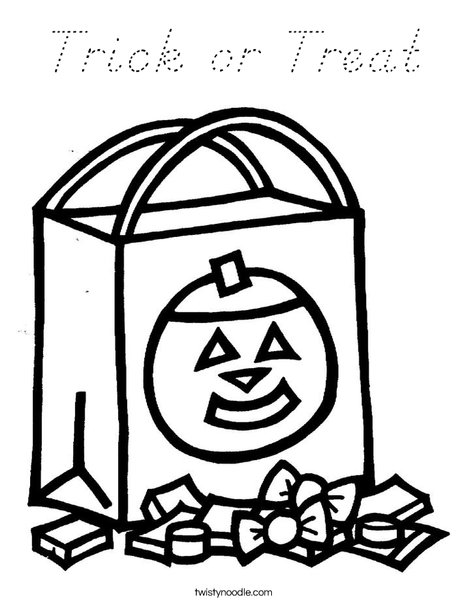 Trick or Treat Coloring Page - D'Nealian - Twisty Noodle