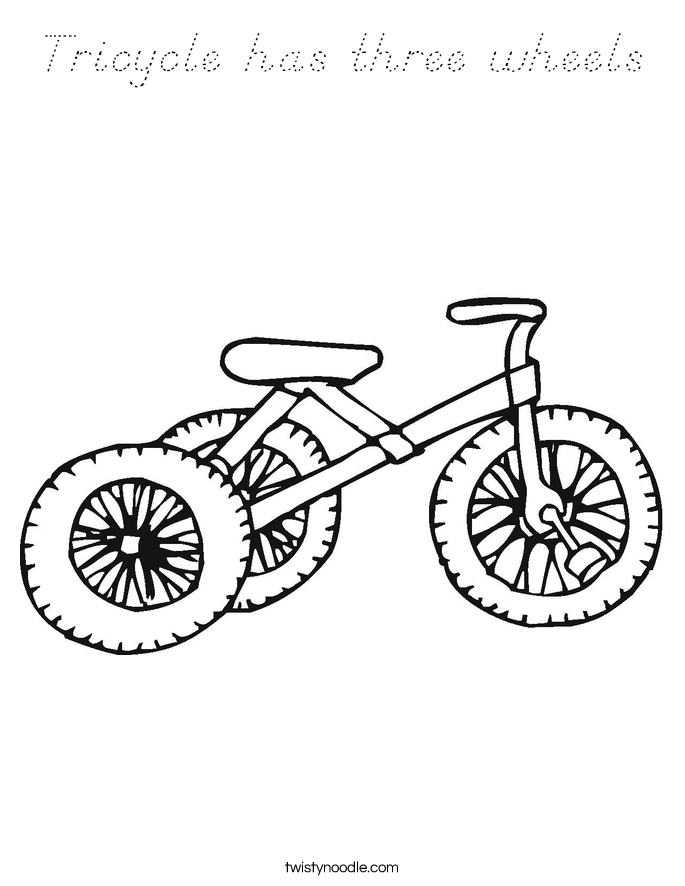 Tricycle has three wheels Coloring Page