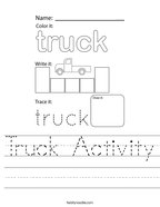 Truck Activity Handwriting Sheet