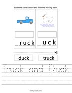 Truck and Duck Handwriting Sheet