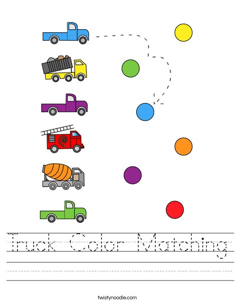 Truck Coloring Matching Worksheet