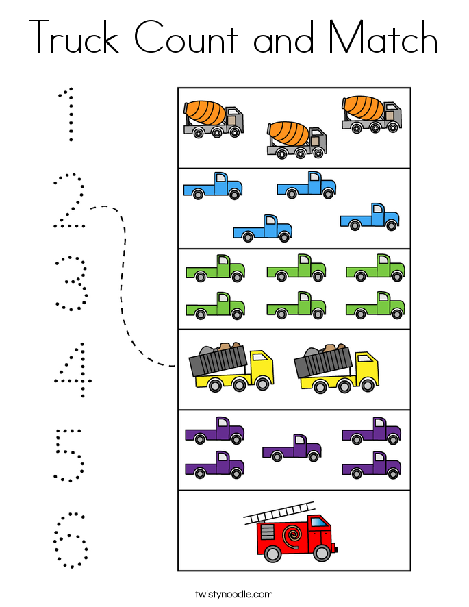 Truck Count and Match Coloring Page