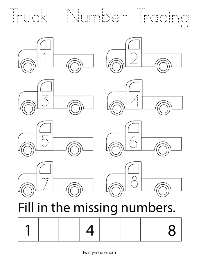 Truck  Number Tracing Coloring Page