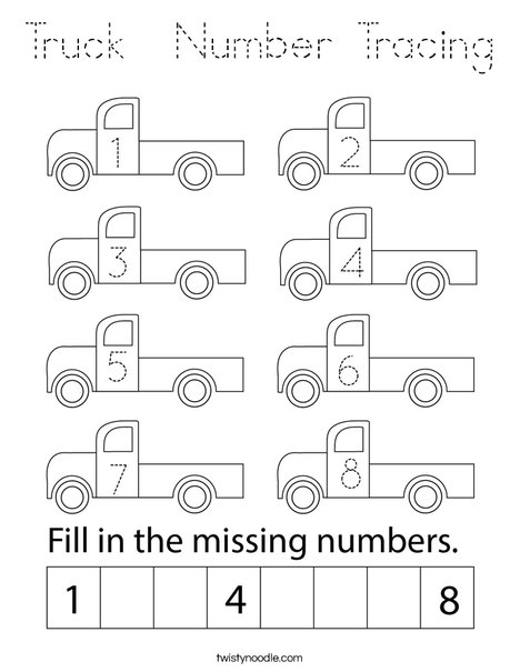 Truck  Number Tracing Coloring Page