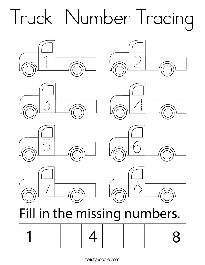 Truck  Number Tracing Coloring Page