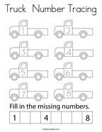 Truck  Number Tracing Coloring Page