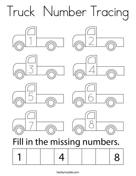 Truck  Number Tracing Coloring Page