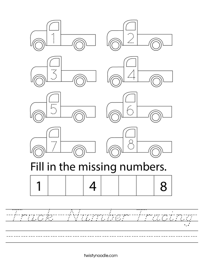Truck  Number Tracing Worksheet