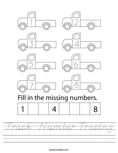 Truck  Number Tracing Worksheet