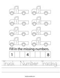 Truck  Number Tracing Worksheet