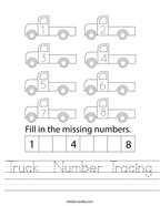 Truck  Number Tracing Handwriting Sheet