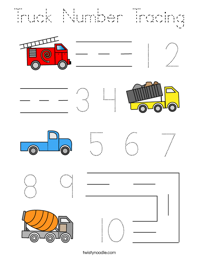 Truck Number Tracing Coloring Page
