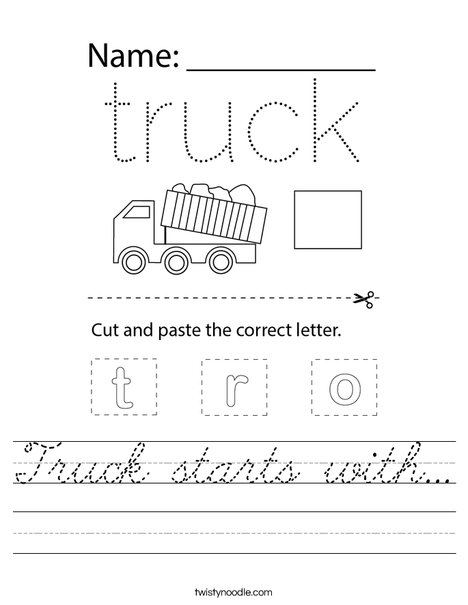 Truck starts with... Worksheet