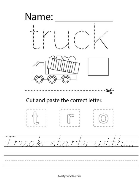 Truck starts with... Worksheet