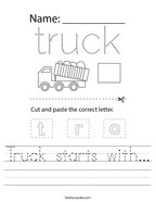 Truck starts with Handwriting Sheet