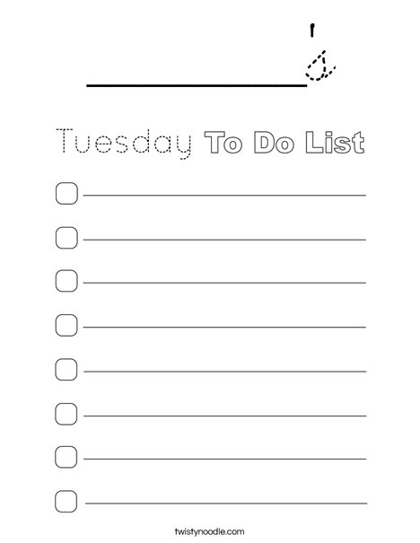 Tuesday To Do List Coloring Page