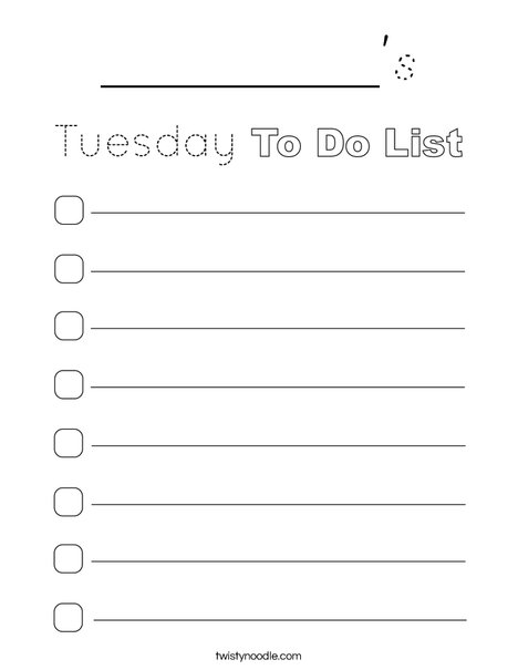 Tuesday To Do List Coloring Page