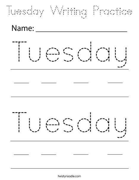 Tuesday Writing Practice Coloring Page
