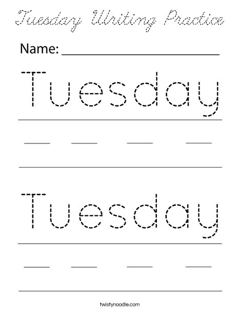 Tuesday Writing Practice Coloring Page