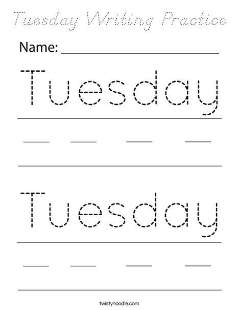 Tuesday Writing Practice Coloring Page