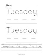 Tuesday Writing Practice Handwriting Sheet