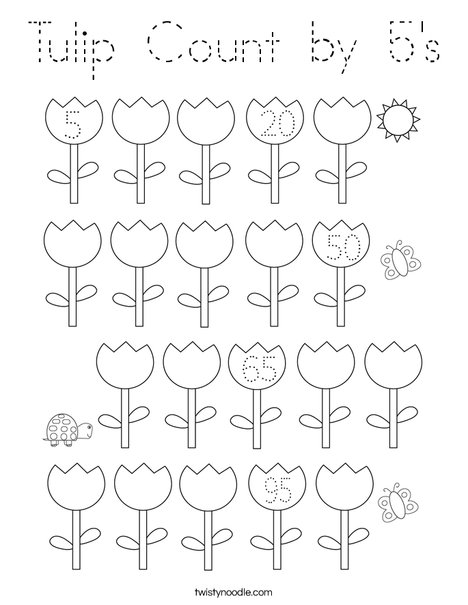 Tulip Count by 5's Coloring Page