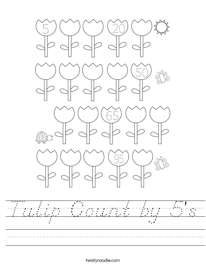 Tulip Count by 5's Worksheet