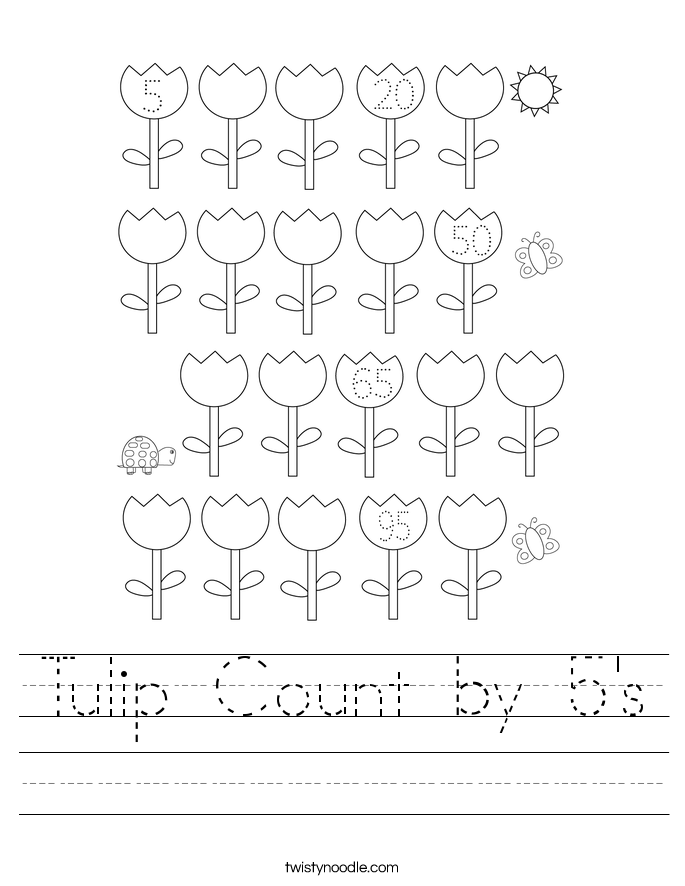 Tulip Count by 5's Worksheet