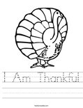 I Am Thankful Worksheet