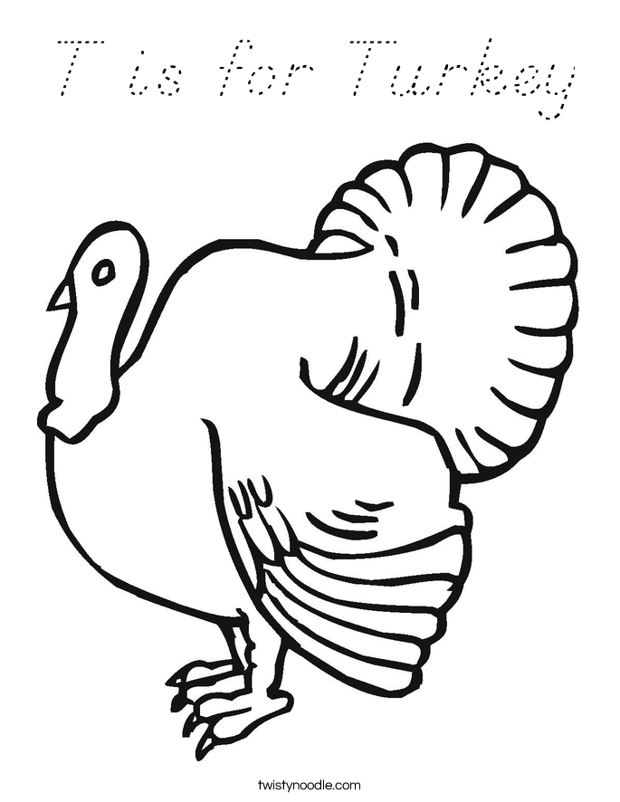 T is for Turkey Coloring Page