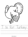 T is for Turkey Worksheet