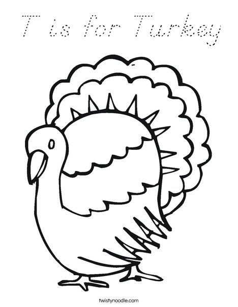 T is for Turkey Coloring Page