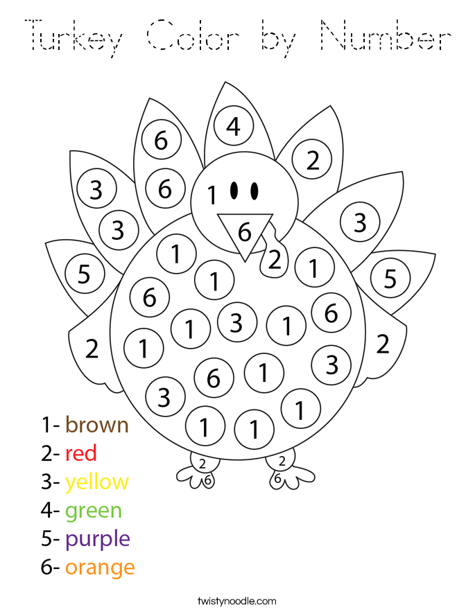 Turkey Color by Number Coloring Page