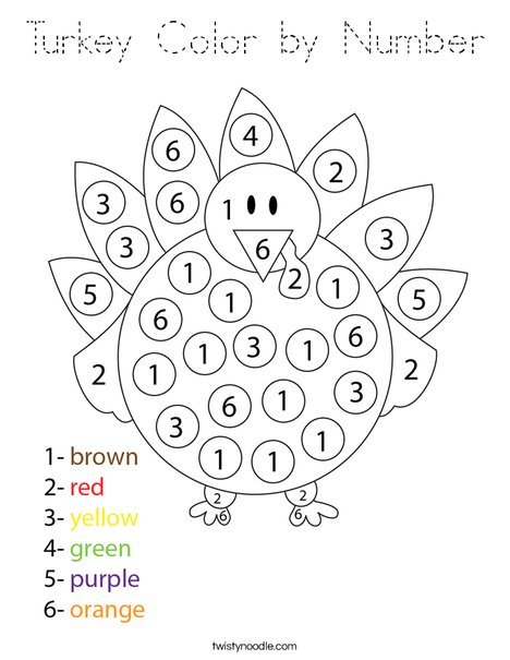 Turkey Color by Number Coloring Page