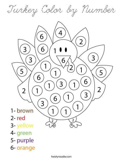 Turkey Color by Number Coloring Page