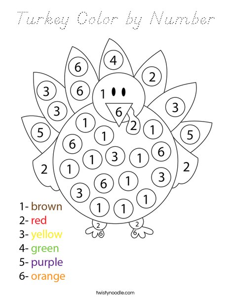Turkey Color by Number Coloring Page