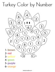 Turkey Color by Number Coloring Page