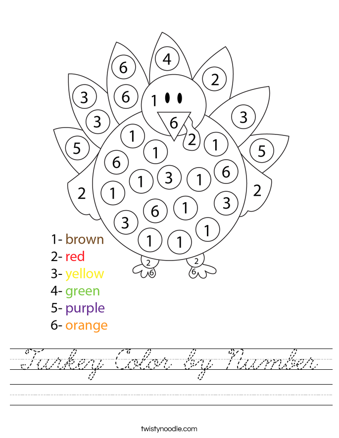 Turkey Color by Number Worksheet