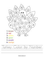 Turkey Color by Number Handwriting Sheet