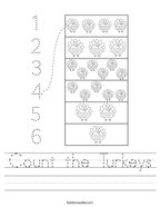 Count the Turkeys Handwriting Sheet